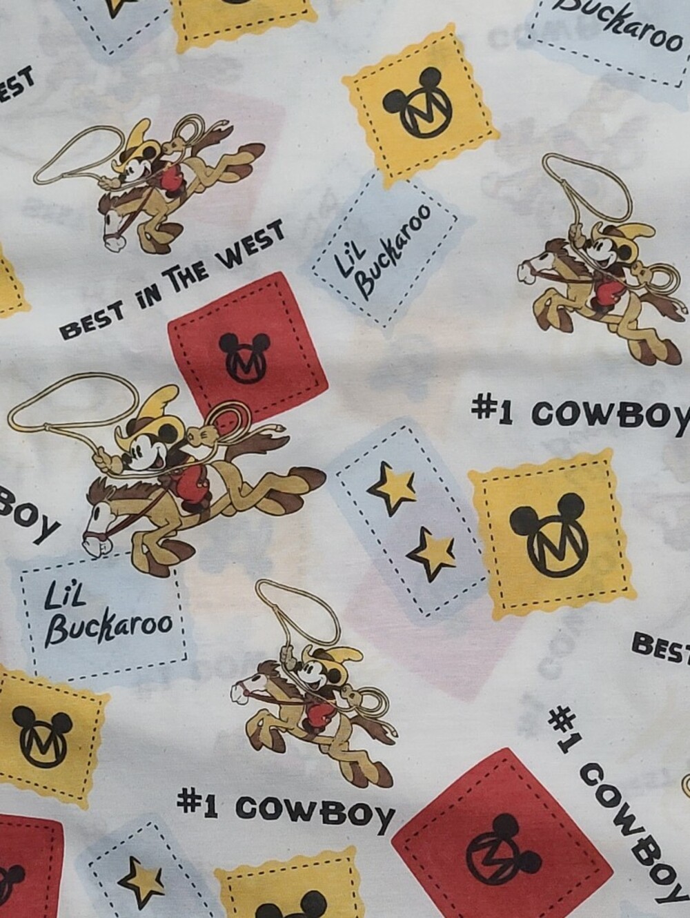 Vtg Disney Home Mickey Mouse Cowboy Twin Flat Sheet Lil Buckaroo Craft Fabric
